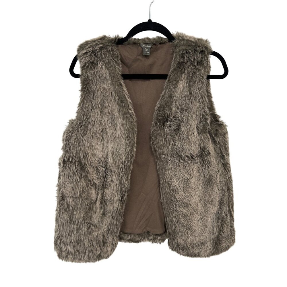 Eddie Bauer Faux Fur Open Front Vest Size XS Sleeveless Brown Soft Winter Layers